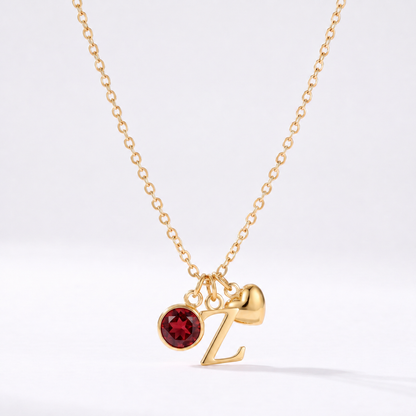 Colar letra Z dourado com pedra de nascimento e coração