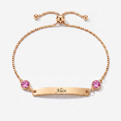 Pulseira Personalizada com Nome, Chapa e Pedra de Nascimento dourada — Junho, Alexandrite — chapa gravável e duas pedras