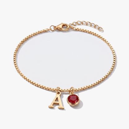 Pulseira letra A — pedras de nascimento por mês (GIF)