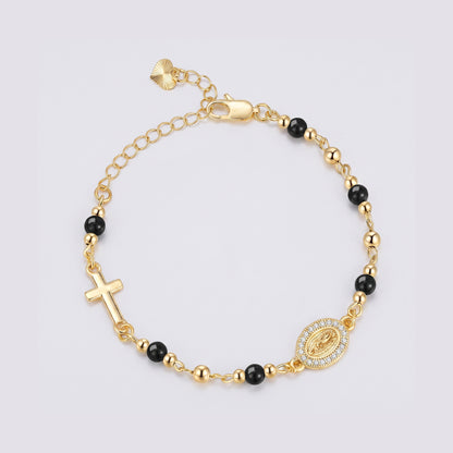 Pulseira Ave Maria com pedras naturais — contas pretas