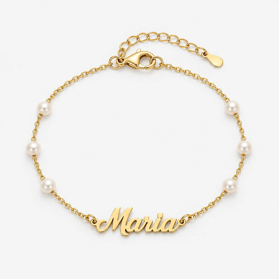 Pulseira com Nome e Pérolas dourada personalizada com Maria