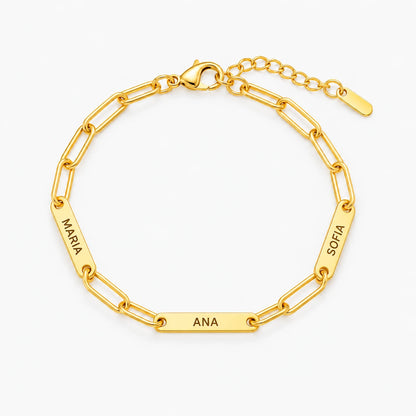 Pulseira de Elos com Nomes Dourado — 3 nomes