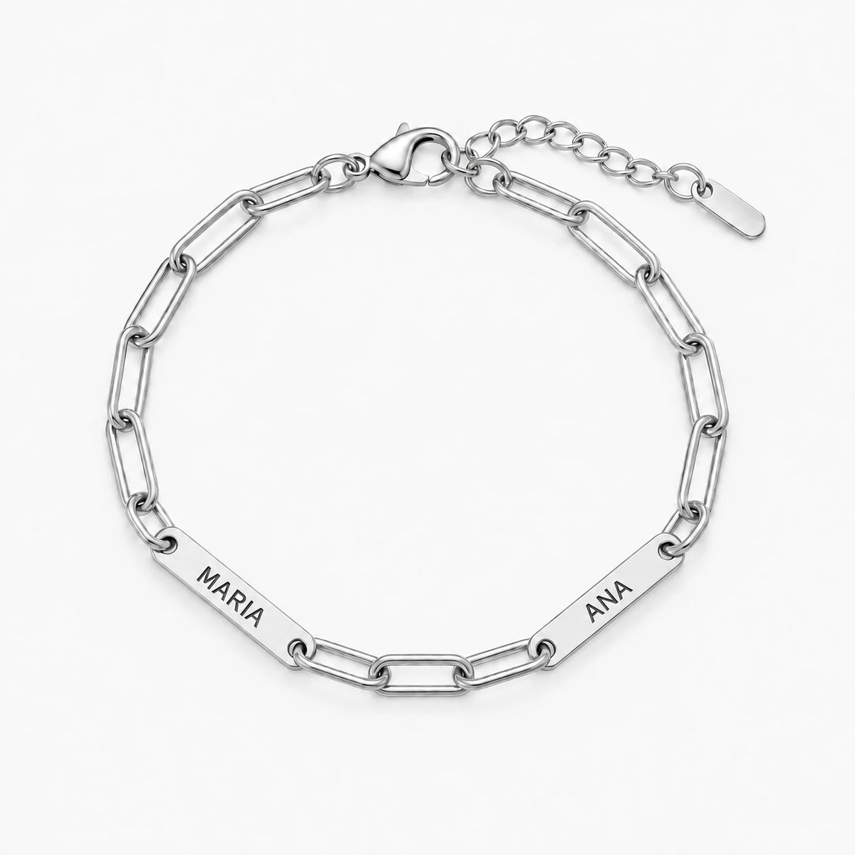 Pulseira de Elos com Nomes Prateado — 2 nomes