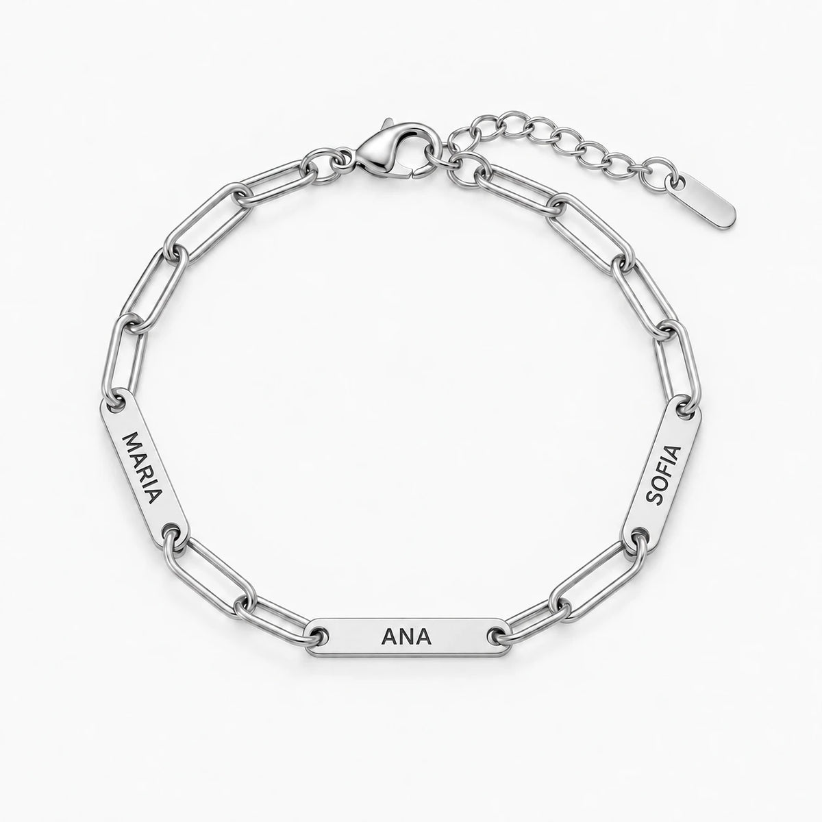 Pulseira de Elos com Nomes Prateado — 3 nomes
