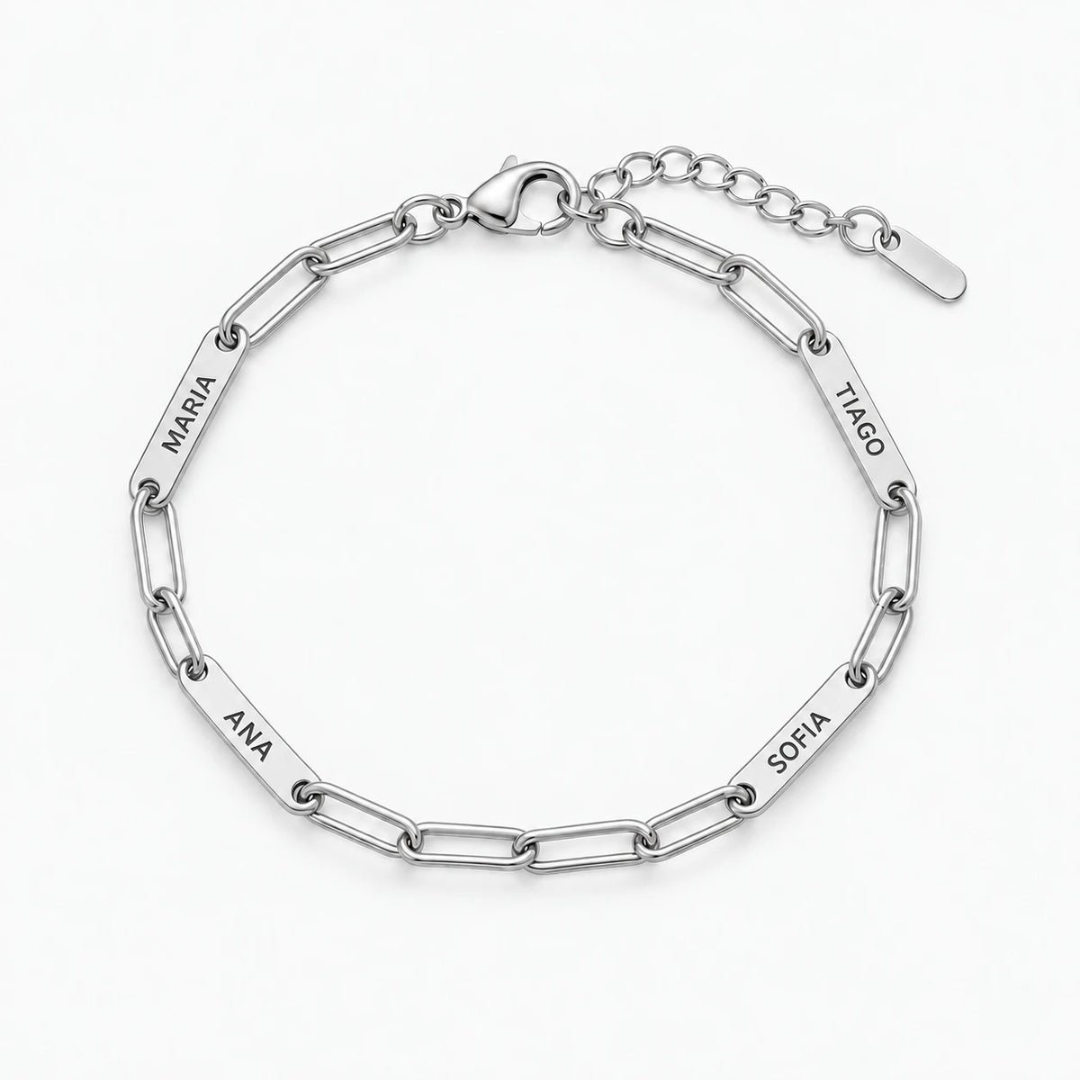 Pulseira de Elos com Nomes Prateado — 4 nomes