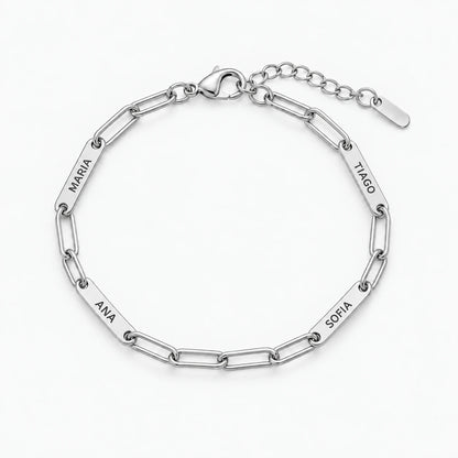 Pulseira de Elos com Nomes Prateado — 4 nomes