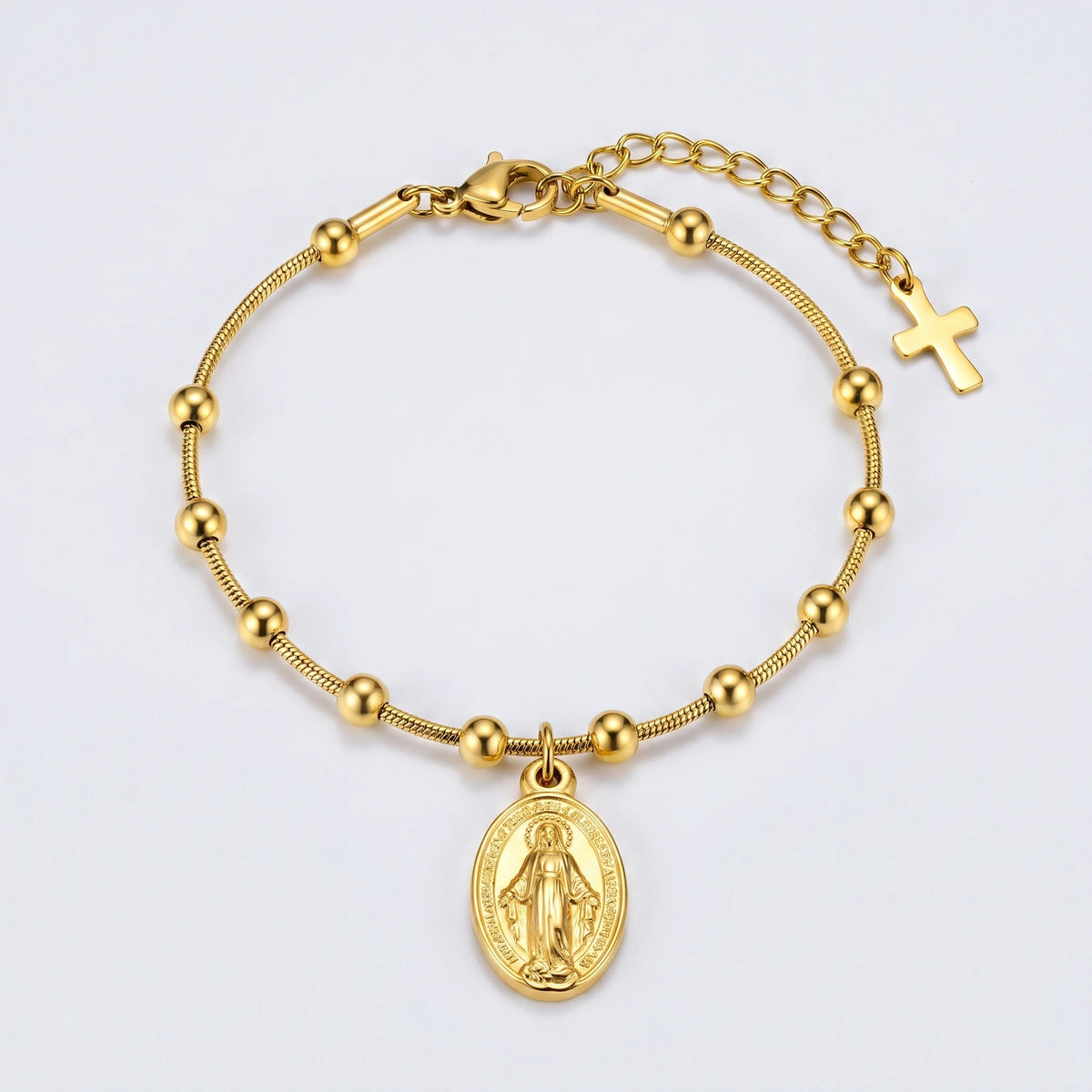 Pulseira Medalha Milagrosa com Contas — Dourado