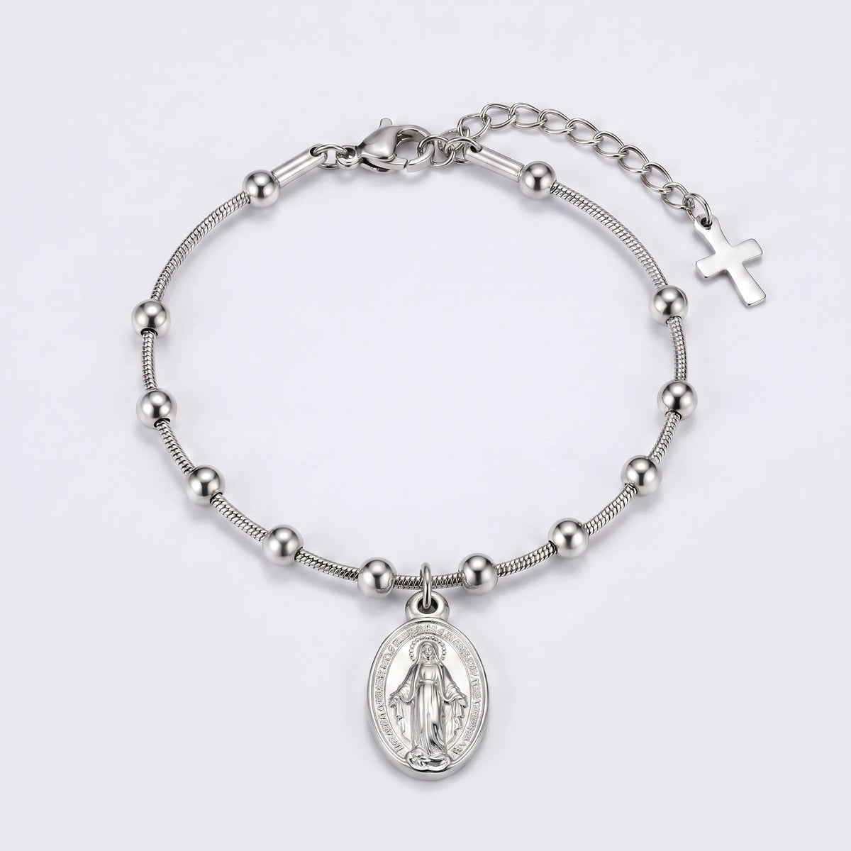 Pulseira Medalha Milagrosa com Contas — Prateado