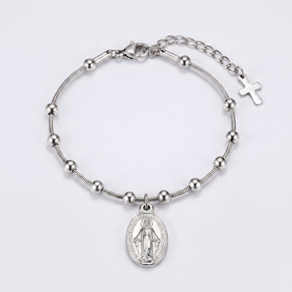 Pulseira Medalha Milagrosa com Contas — Prateado
