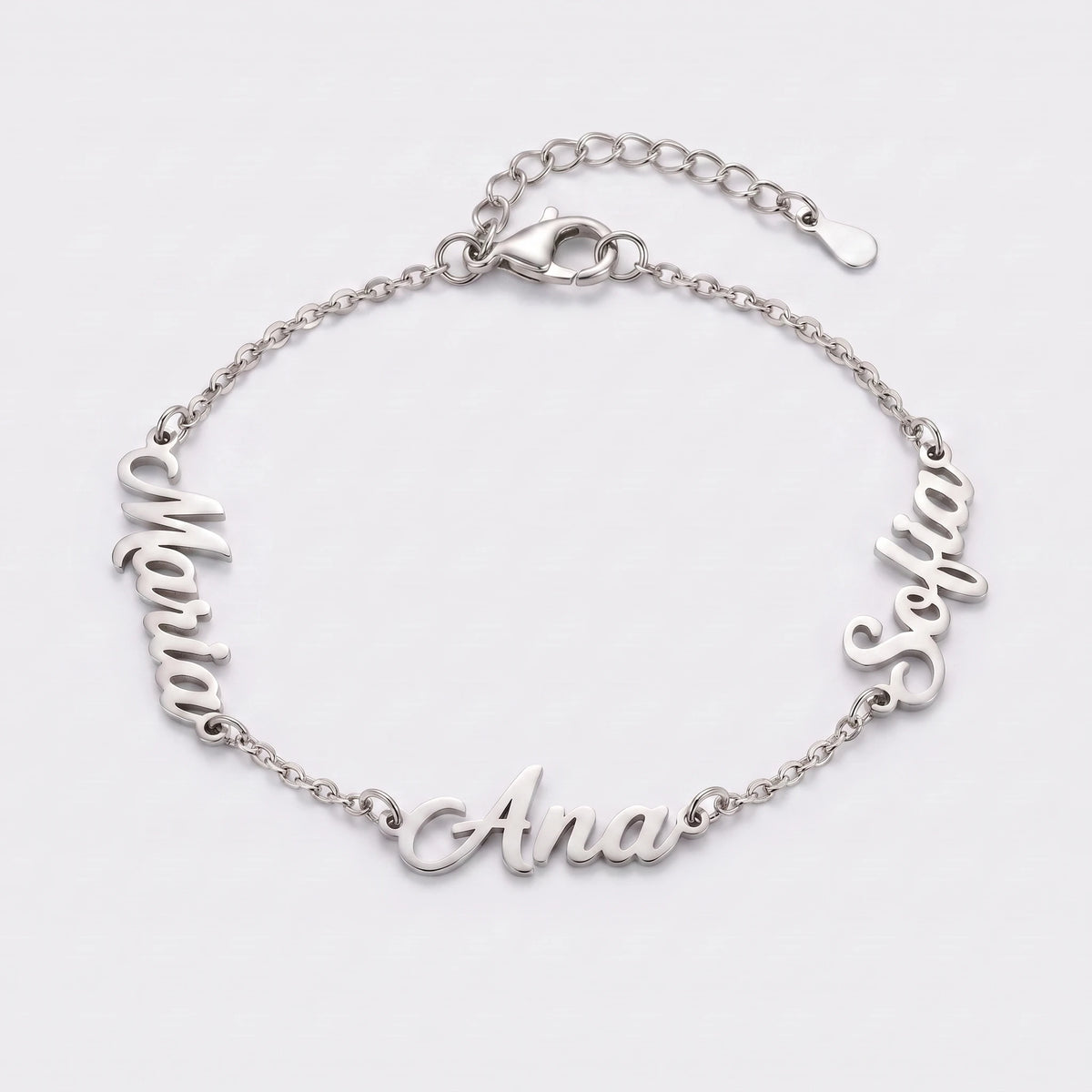Pulseira Nomes Personalizados Prateado — 3 Nomes