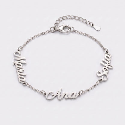 Pulseira Nomes Personalizados Prateado — 3 Nomes