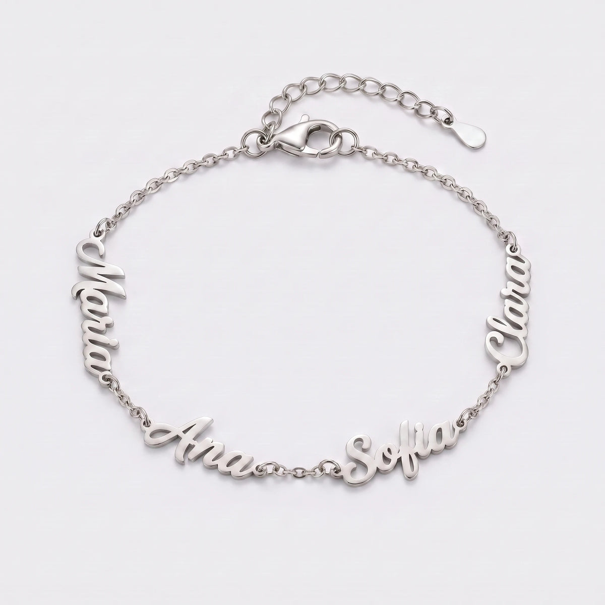 Pulseira Nomes Personalizados Prateado — 4 Nomes
