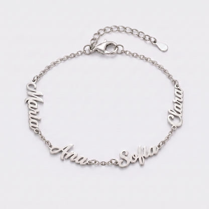 Pulseira Nomes Personalizados Prateado — 4 Nomes