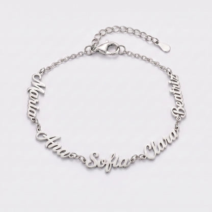 Pulseira Nomes Personalizados Prateado — 5 Nomes