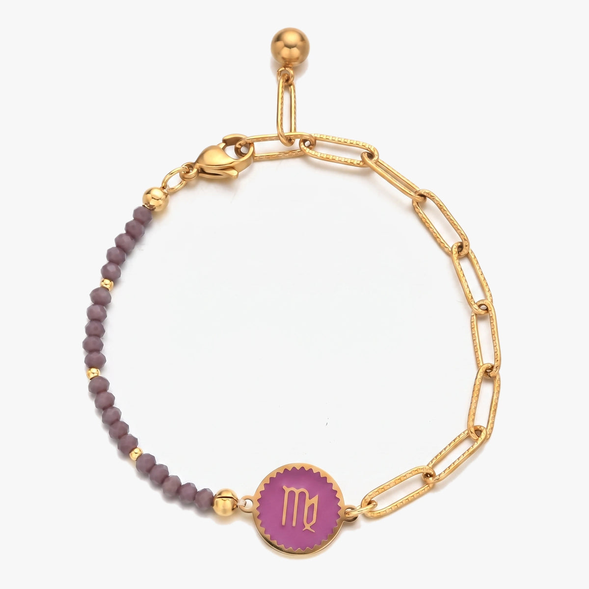 Pulseira signo Virgem com pedras naturais Quartzo fumado