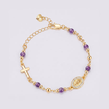 Pulseira Ave Maria com pedras naturais — contas roxas