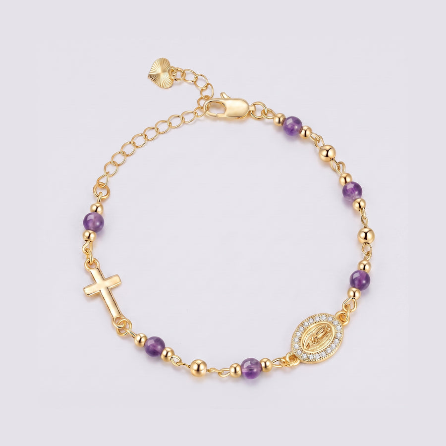 Pulseira Ave Maria com pedras naturais — contas roxas