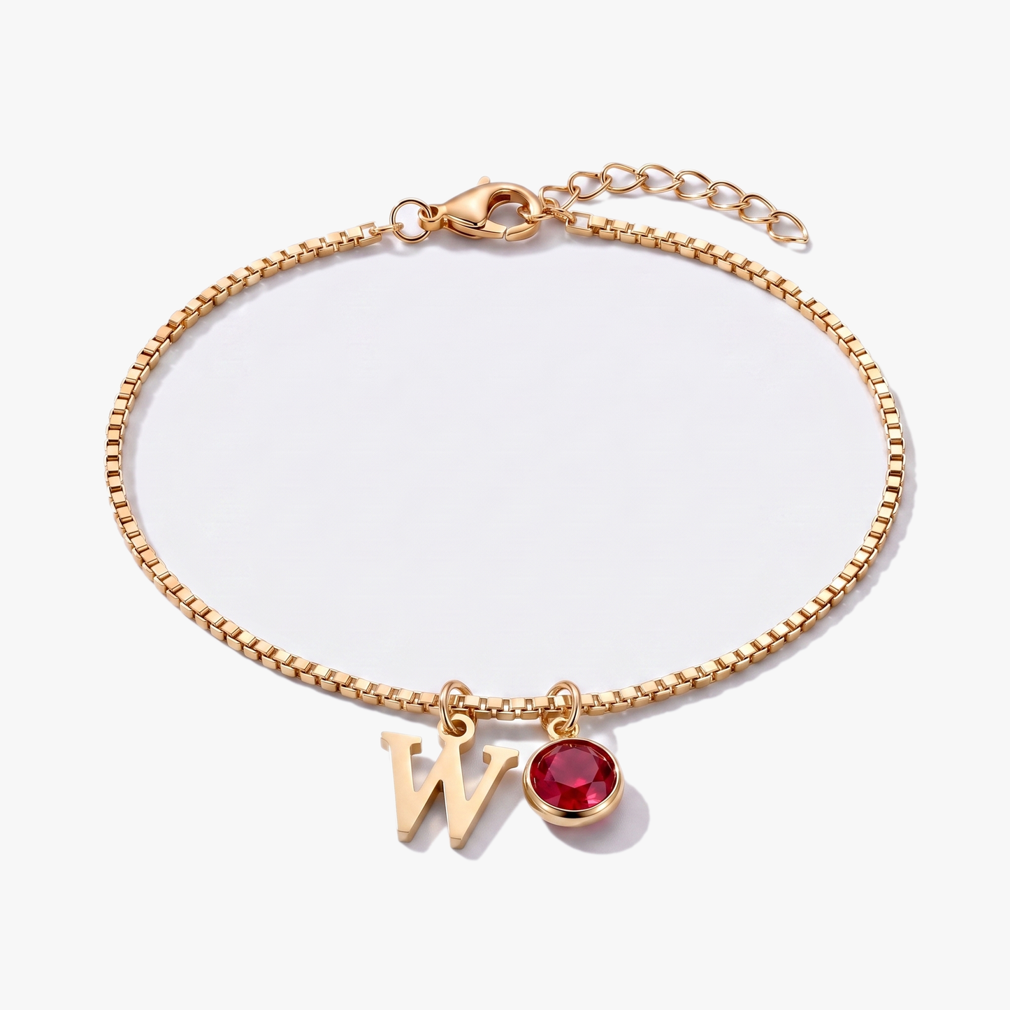 Pulseira letra W dourada com pedra de nascimento Janeiro — Granada