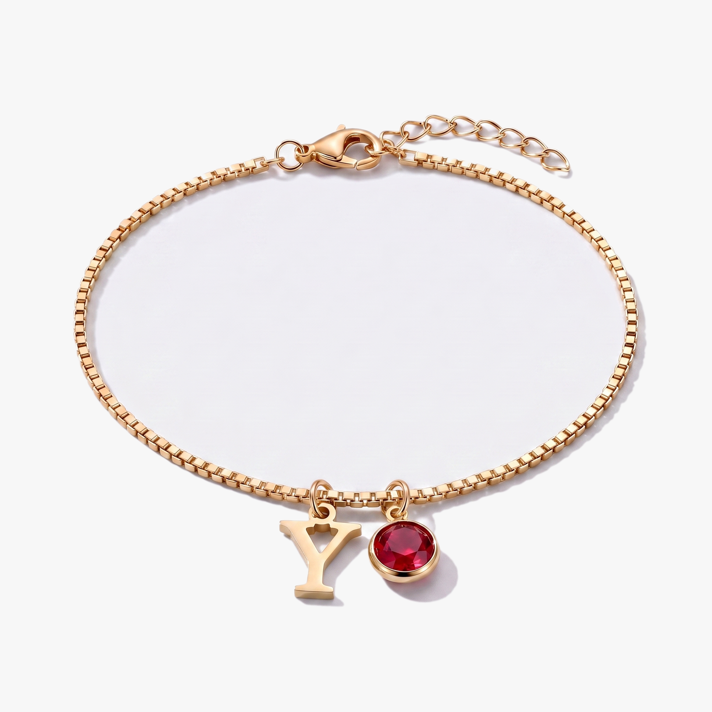 Pulseira letra Y dourada com pedra de nascimento Janeiro — Granada