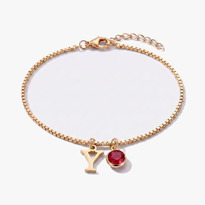 Pulseira letra Y dourada com pedra de nascimento Janeiro — Granada